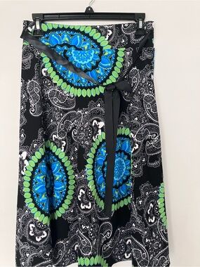 Women’s Black Skirt with Blue & Green Medallion Print